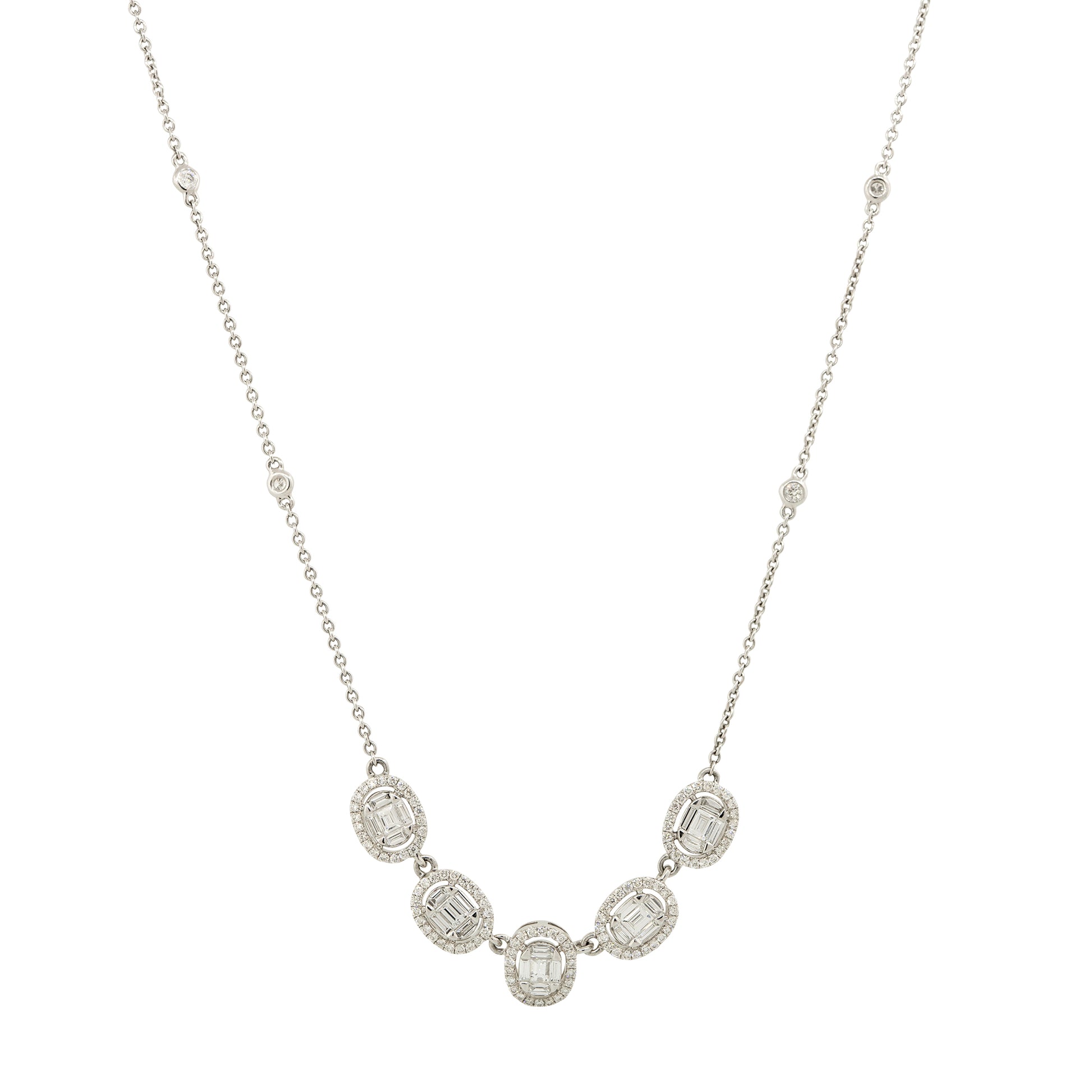 18k White Gold 1.23ctw 5 Oval Diamond Station Necklace