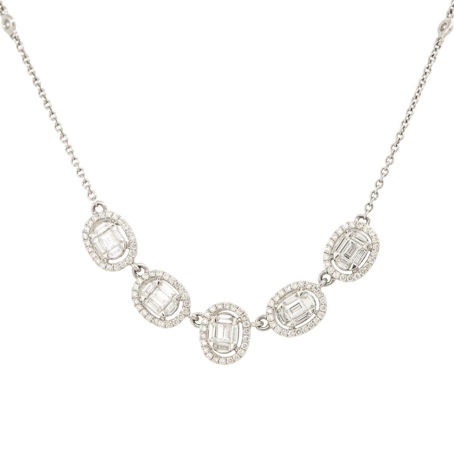18k White Gold 1.23ctw 5 Oval Diamond Station Necklace