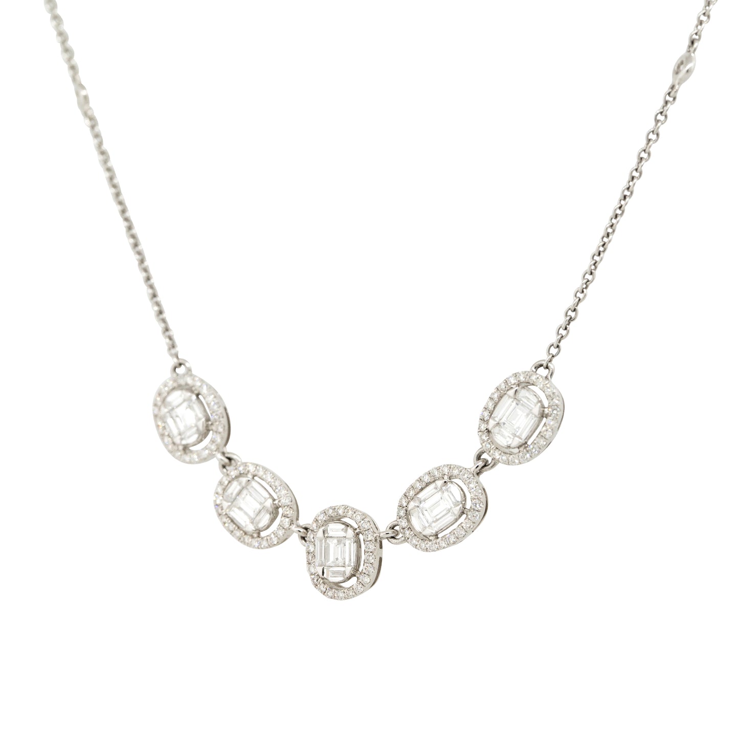18k White Gold 1.23ctw 5 Oval Diamond Station Necklace