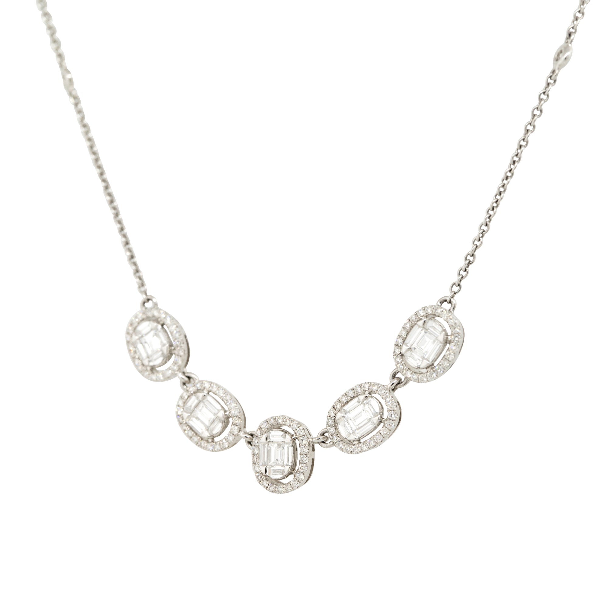 18k White Gold 1.23ctw 5 Oval Diamond Station Necklace