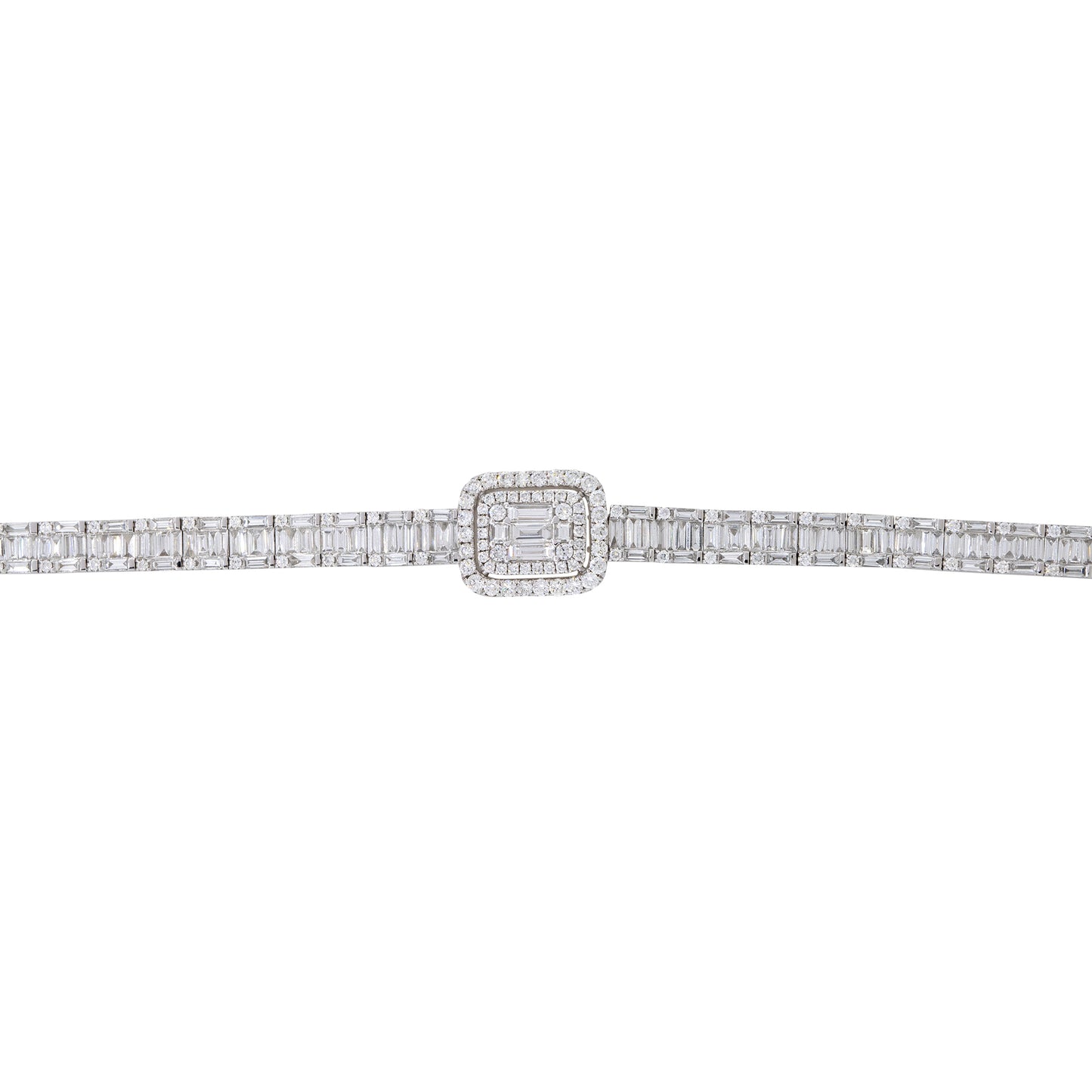 18k White Gold 6.96ctw Mosaic Diamond Station Bracelet