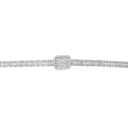 18k White Gold 6.96ctw Mosaic Diamond Station Bracelet