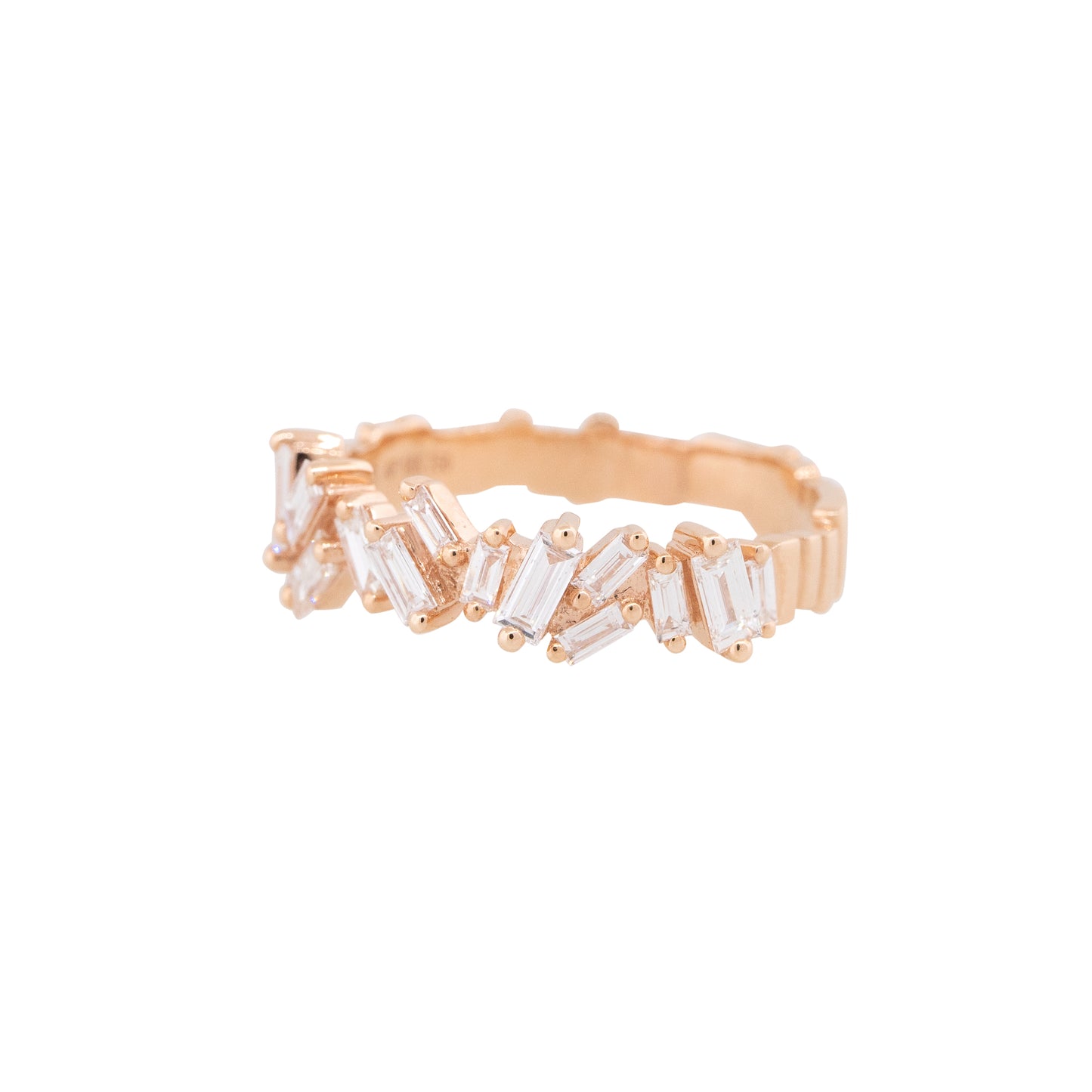 18k Rose Gold 0.67ctw Baguette Cut Diamond Ribbed Ring