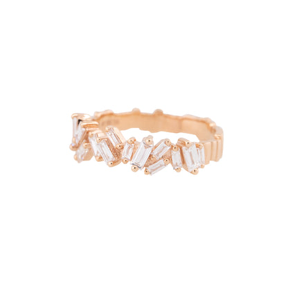 18k Rose Gold 0.67ctw Baguette Cut Diamond Ribbed Ring