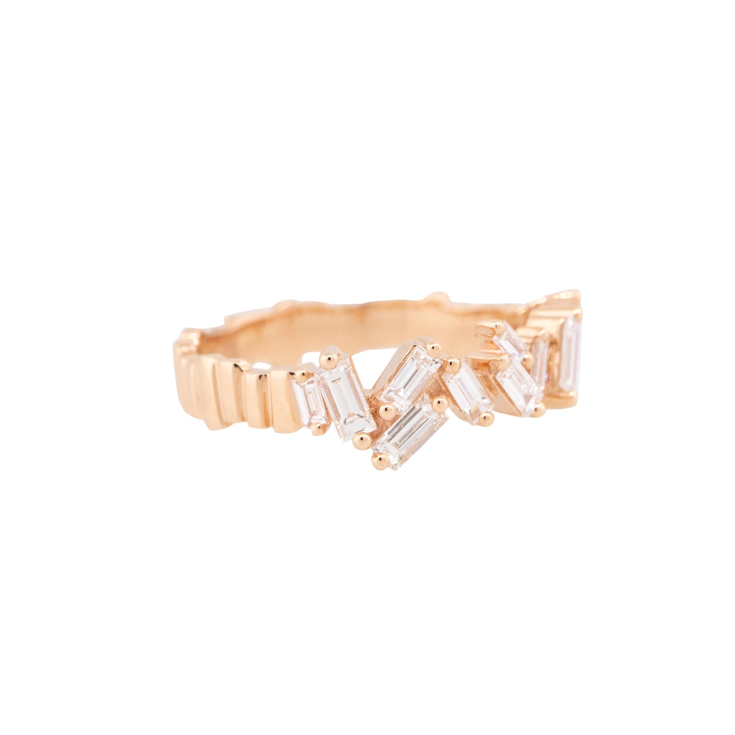 18k Rose Gold 0.67ctw Baguette Cut Diamond Ribbed Ring