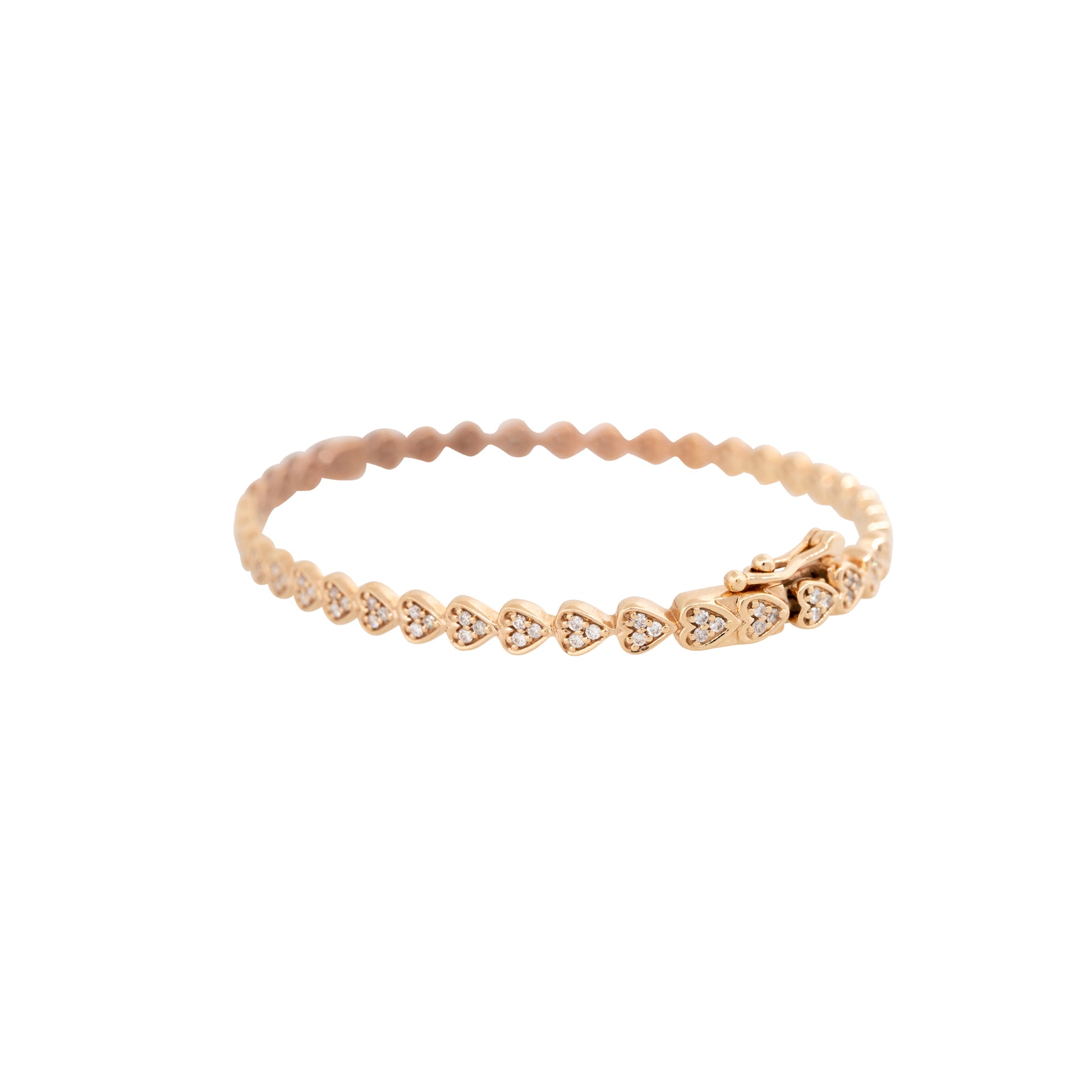 18k Rose Gold 0.85ctw Hearts Pave Diamond Bangle Bracelet