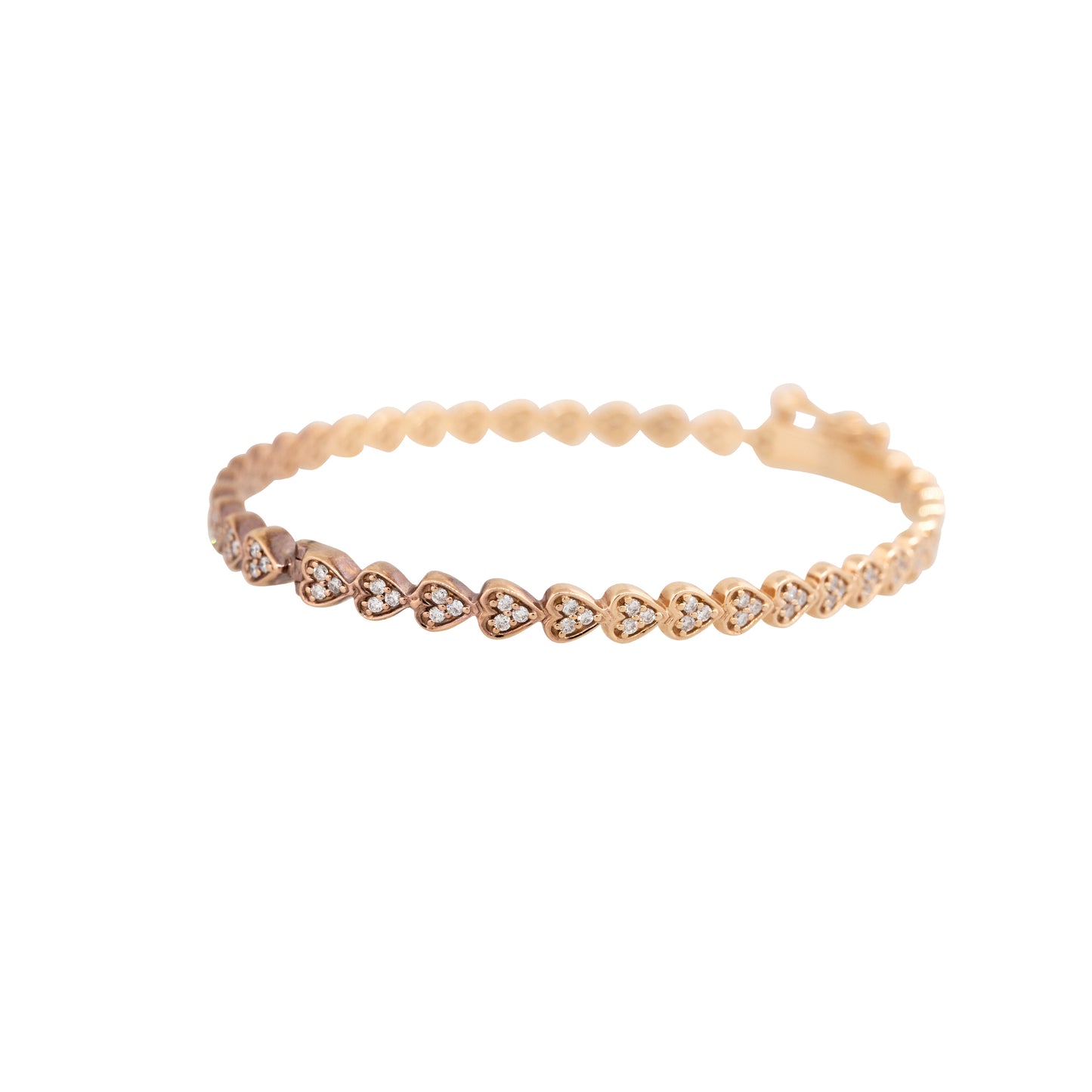 18k Rose Gold 0.85ctw Hearts Pave Diamond Bangle Bracelet