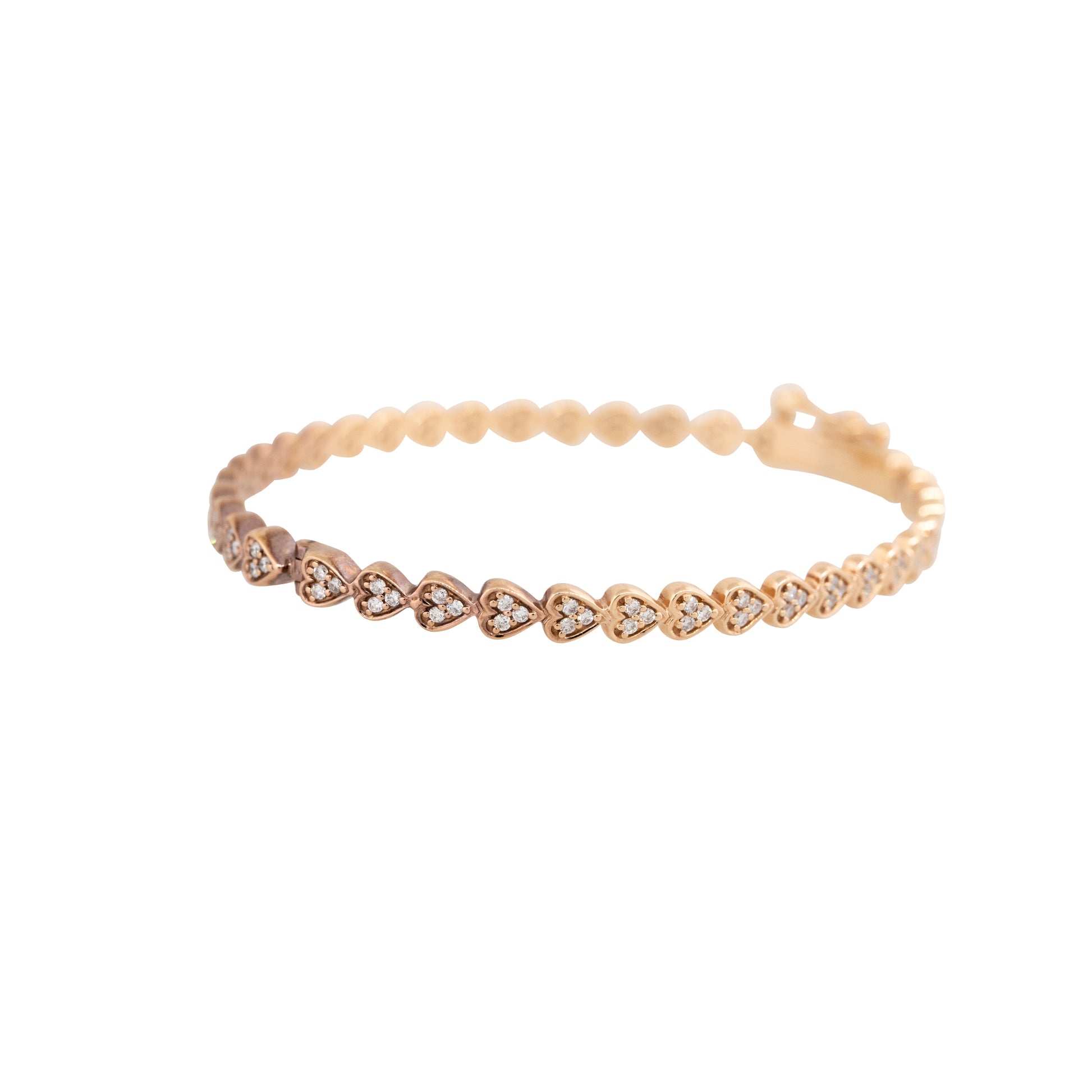 18k Rose Gold 0.85ctw Hearts Pave Diamond Bangle Bracelet