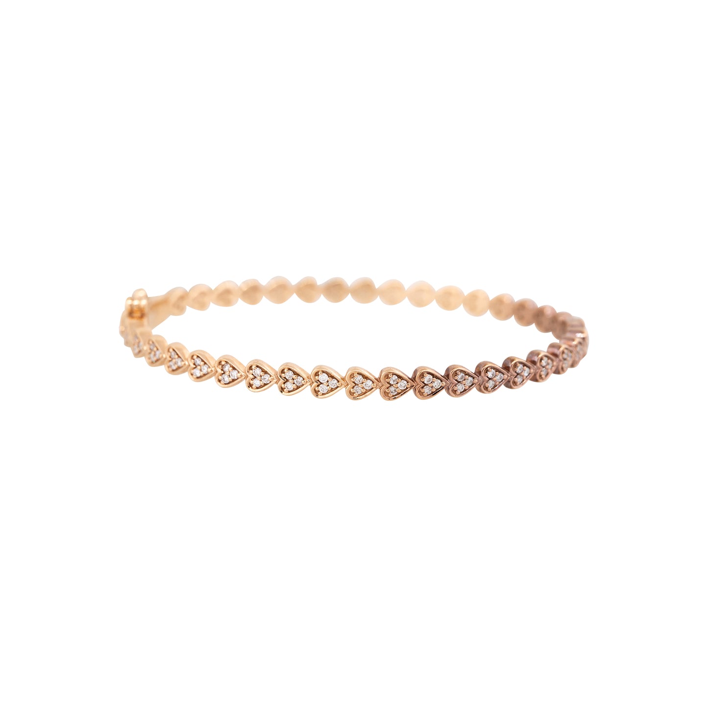 18k Rose Gold 0.85ctw Hearts Pave Diamond Bangle Bracelet