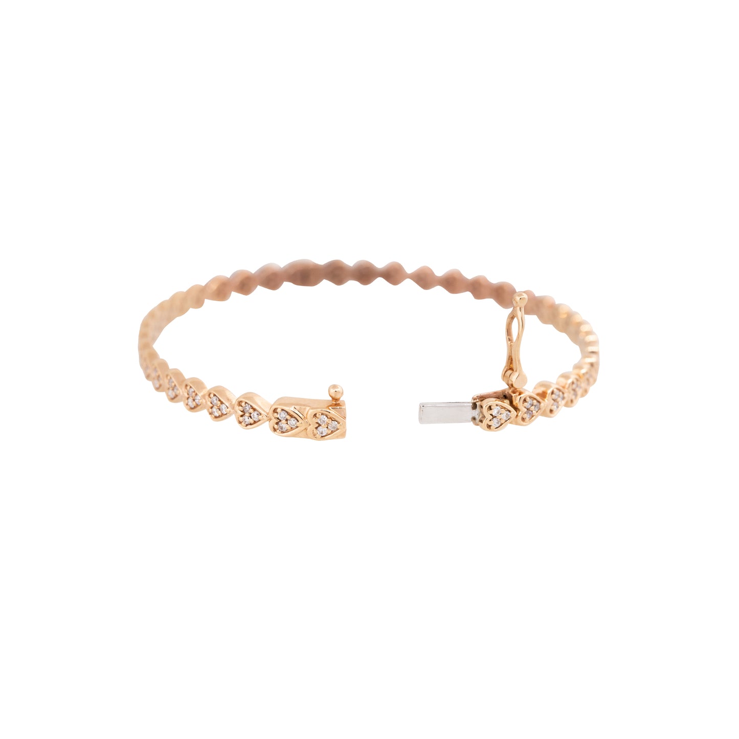 18k Rose Gold 0.85ctw Hearts Pave Diamond Bangle Bracelet