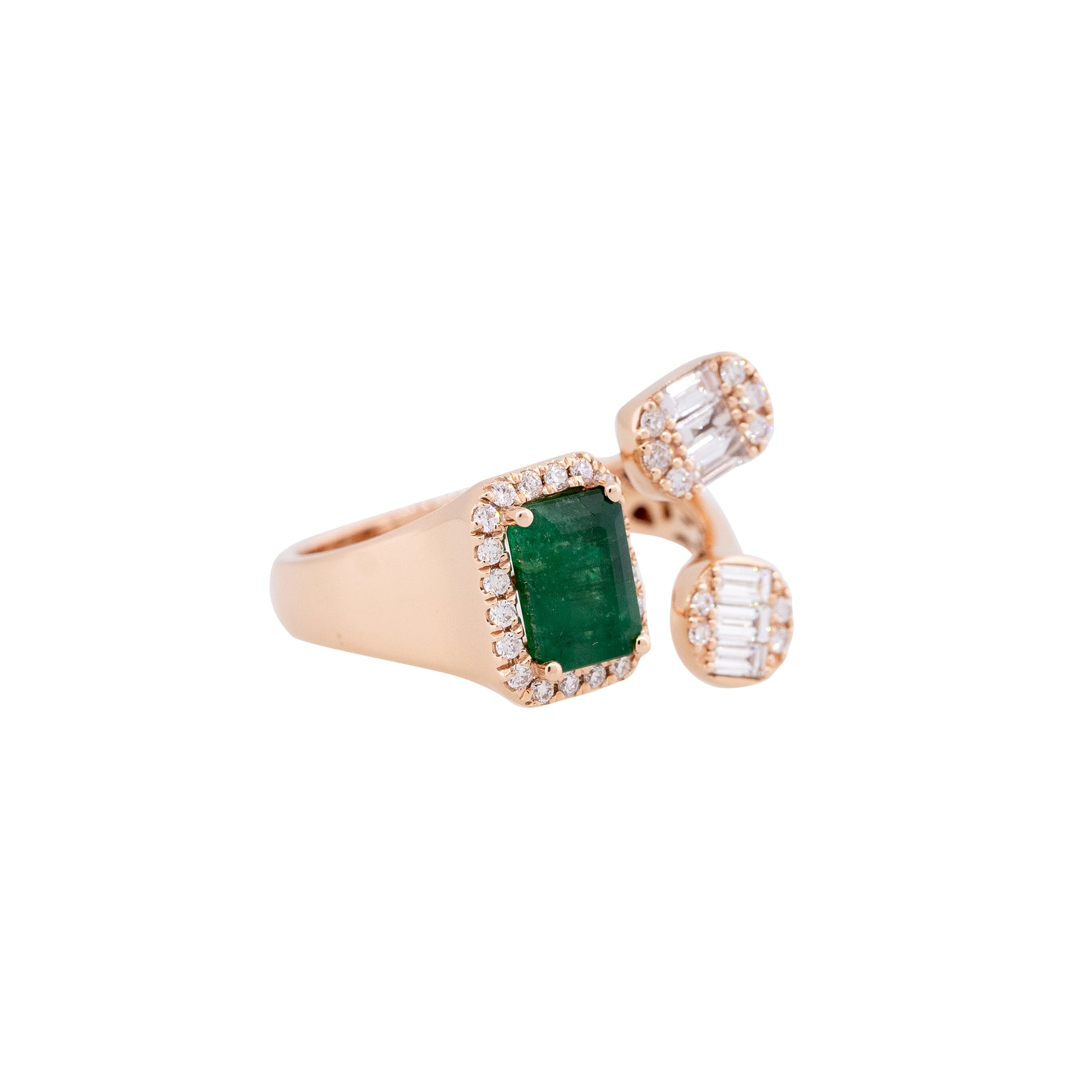 14k Rose Gold 1.77ctw Emerald & 0.44ctw Diamond Open Ring