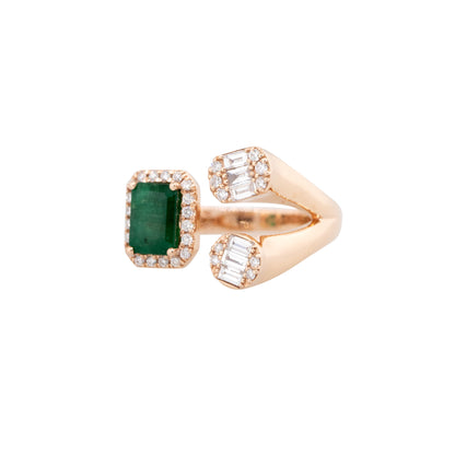 14k Rose Gold 1.77ctw Emerald & 0.44ctw Diamond Open Ring