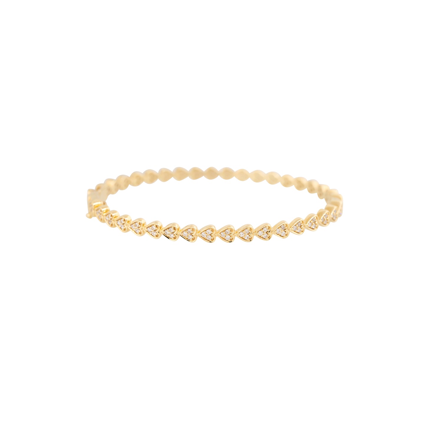 18k Yellow Gold 0.85ctw Hearts Pave Diamond Bangle Bracelet