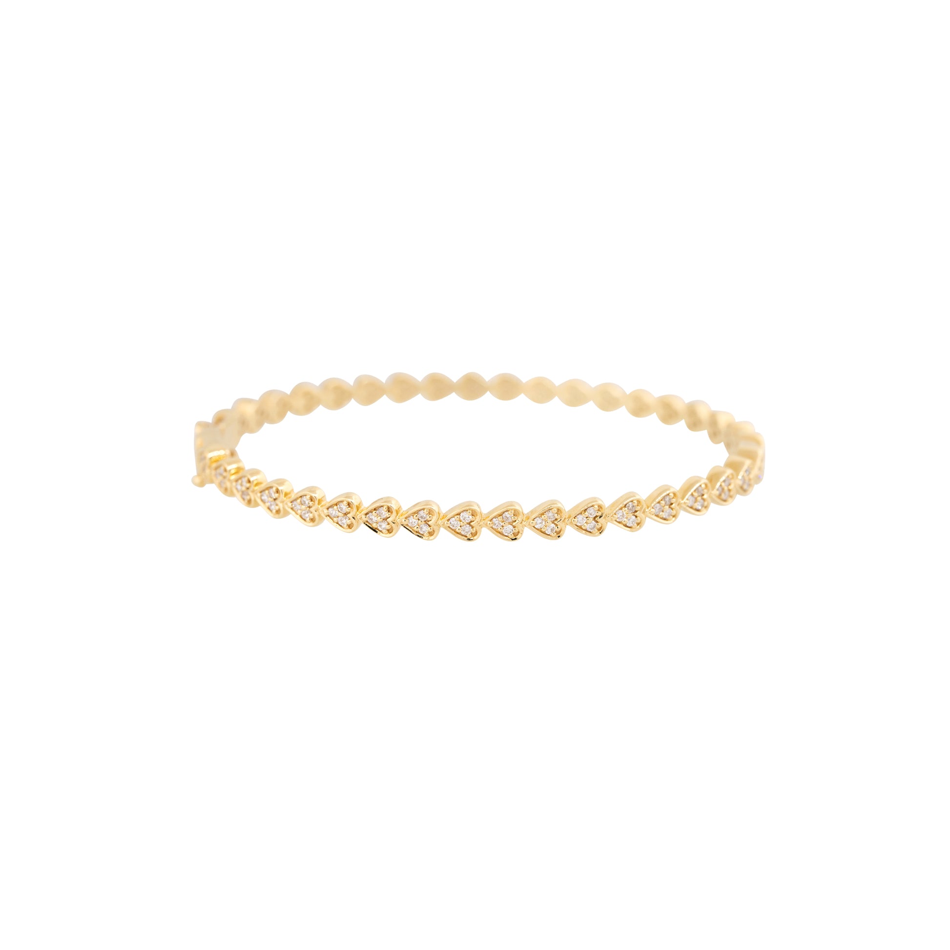 18k Yellow Gold 0.85ctw Hearts Pave Diamond Bangle Bracelet