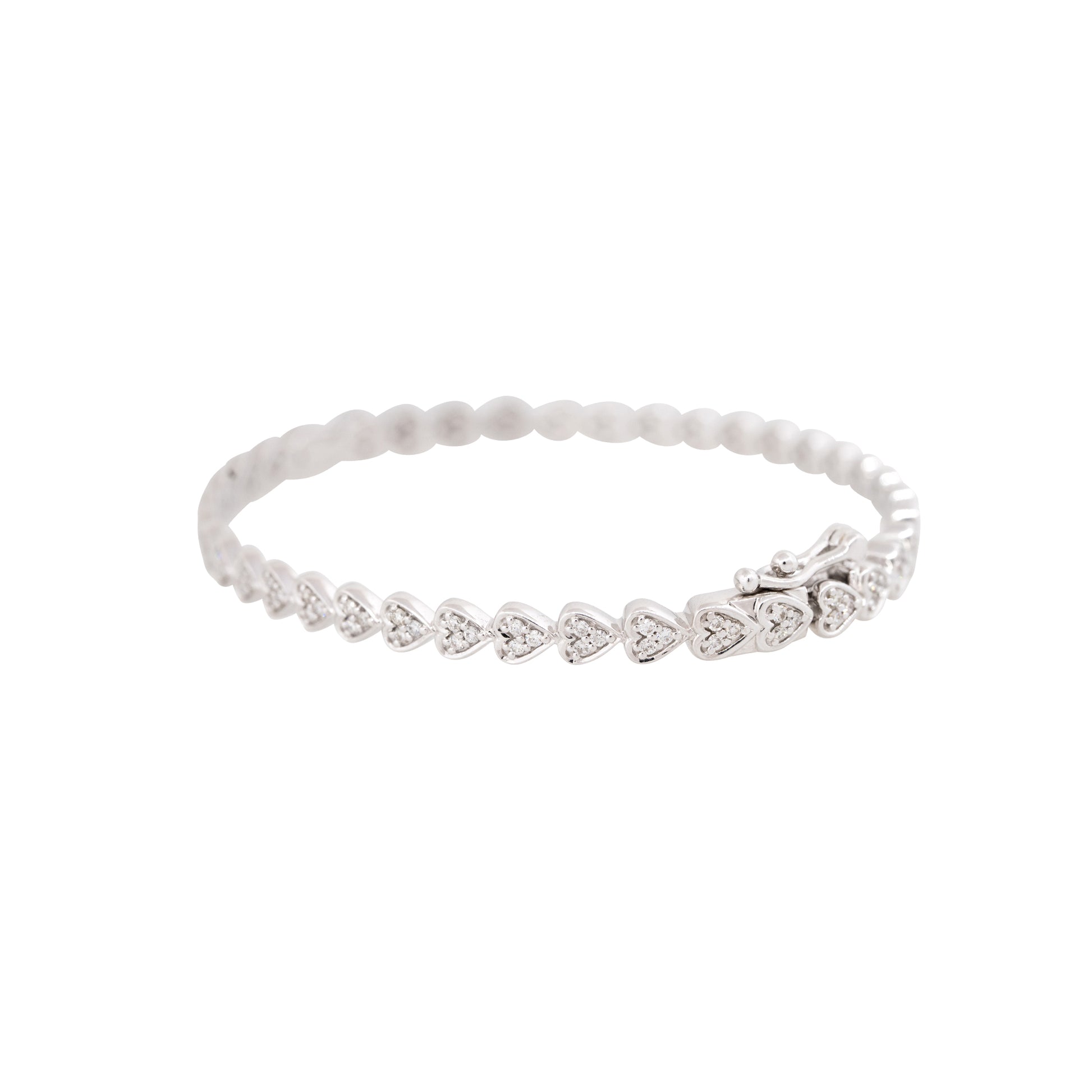 18k White Gold 0.85ctw Hearts Pave Diamond Bangle Bracelet