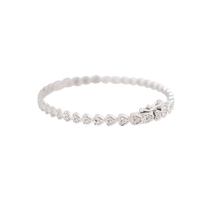 18k White Gold 0.85ctw Hearts Pave Diamond Bangle Bracelet