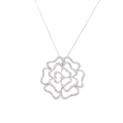 18k White Gold 1.25ctw Pave Diamond Rose Necklace