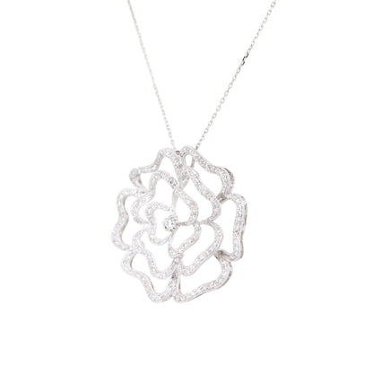 18k White Gold 1.25ctw Pave Diamond Rose Necklace