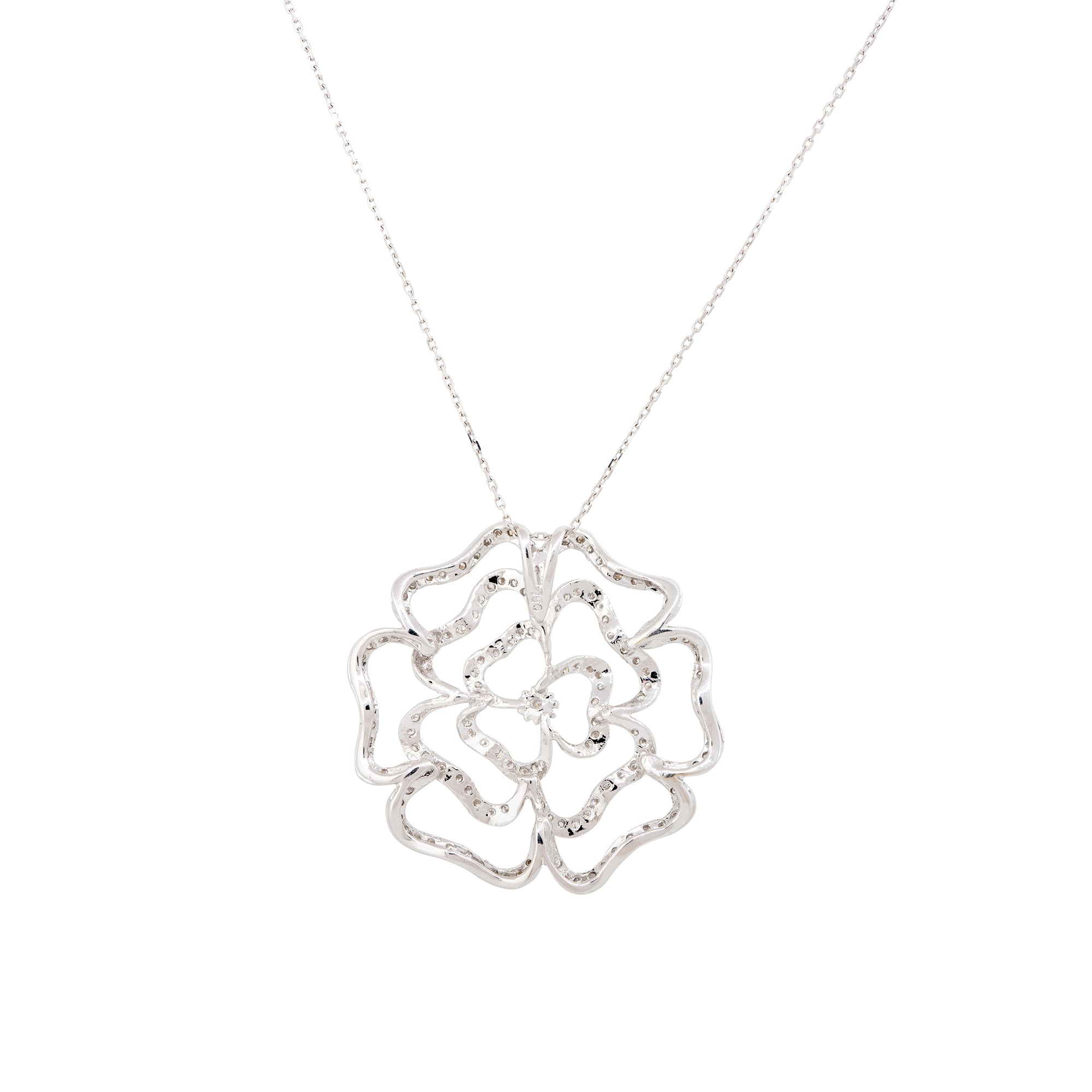 18k White Gold 1.25ctw Pave Diamond Rose Necklace