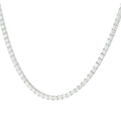 18k White Gold 13.59ctw Emerald Cut Diamond Tennis Necklace