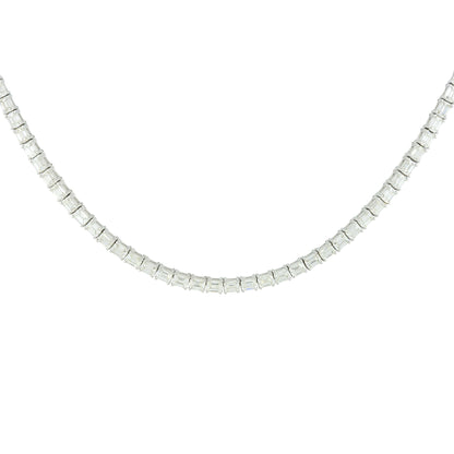 18k White Gold 13.59ctw Emerald Cut Diamond Tennis Necklace