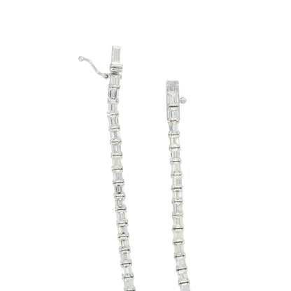 18k White Gold 13.59ctw Emerald Cut Diamond Tennis Necklace