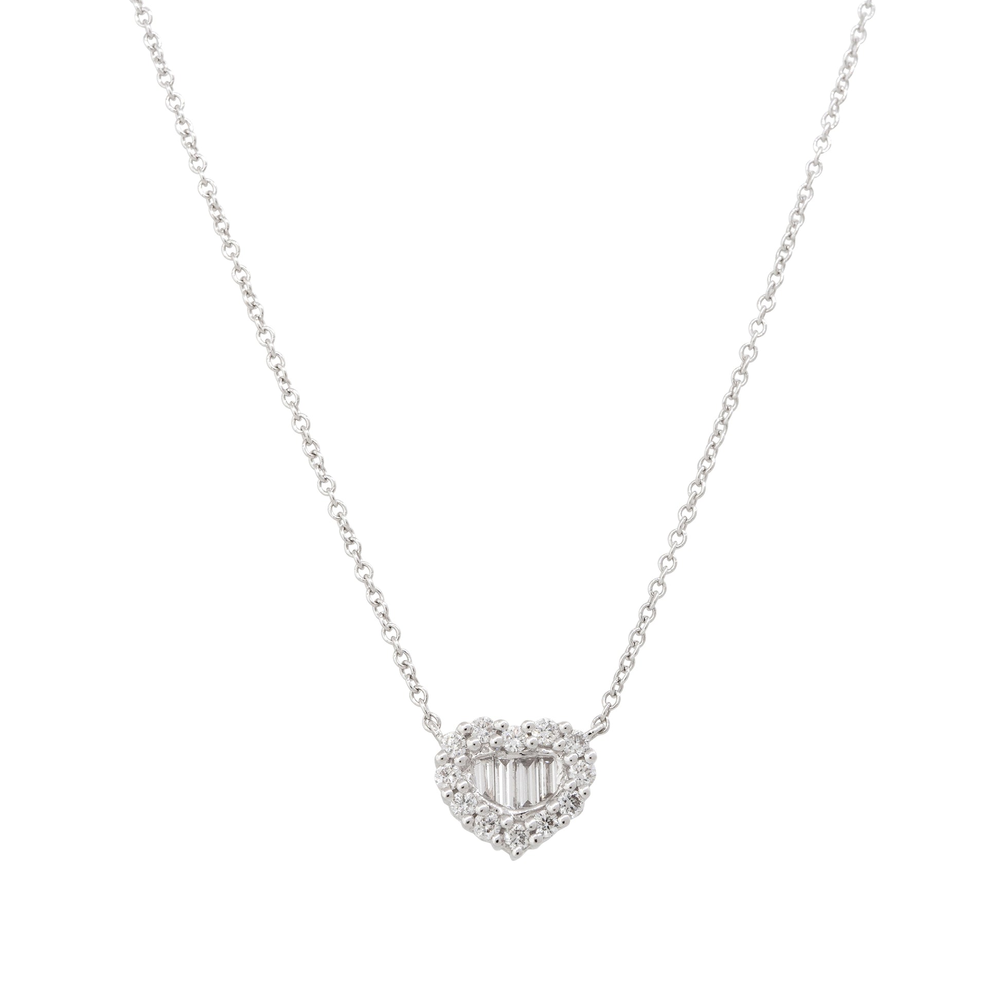 18k White Gold 0.51ctw Round Brilliant & Baguette Diamond Heart Necklace