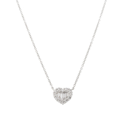 18k White Gold 0.51ctw Round Brilliant & Baguette Diamond Heart Necklace