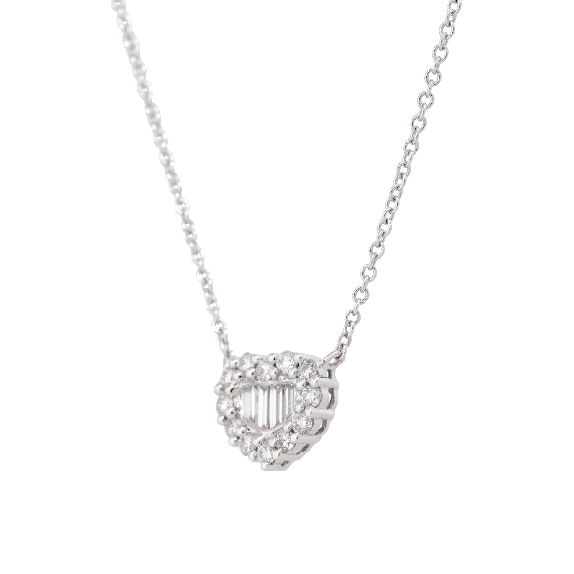 18k White Gold 0.51ctw Round Brilliant & Baguette Diamond Heart Necklace