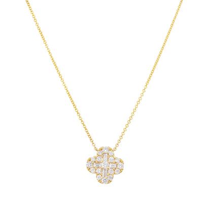 18k Yellow Gold 1.05ctw Round Brilliant & Baguette Cut Diamond "X" Necklace