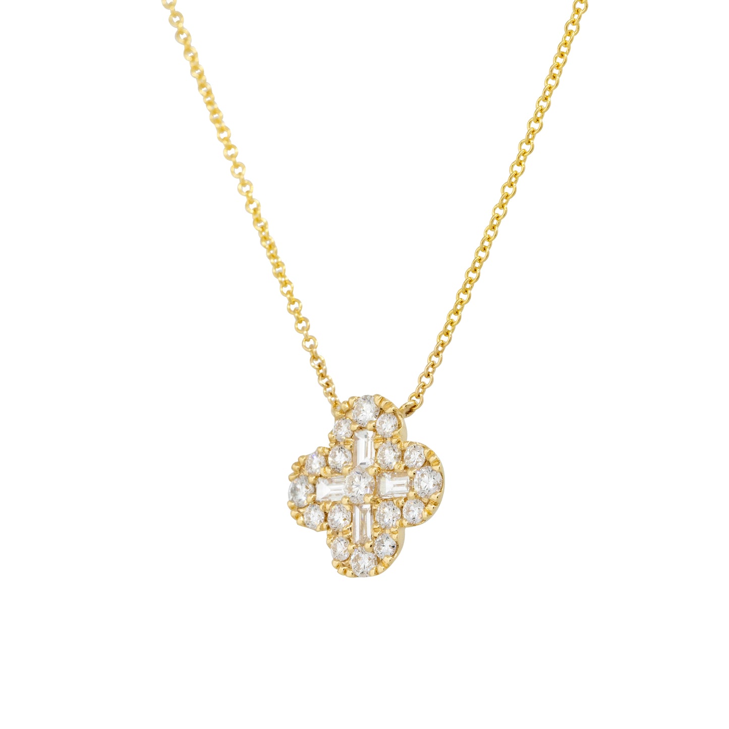 18k Yellow Gold 1.05ctw Round Brilliant & Baguette Cut Diamond "X" Necklace