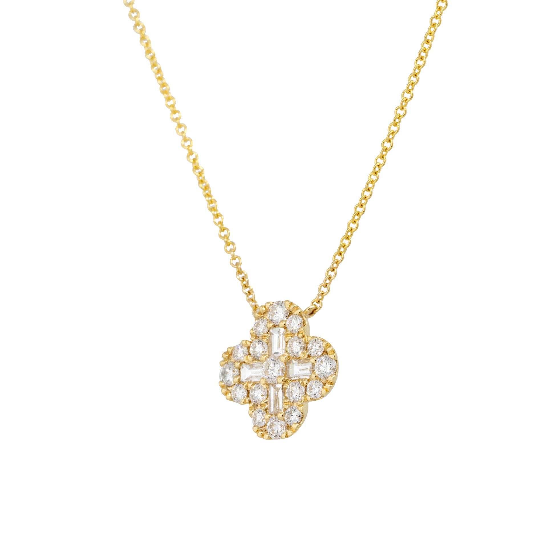 18k Yellow Gold 1.05ctw Round Brilliant & Baguette Cut Diamond "X" Necklace