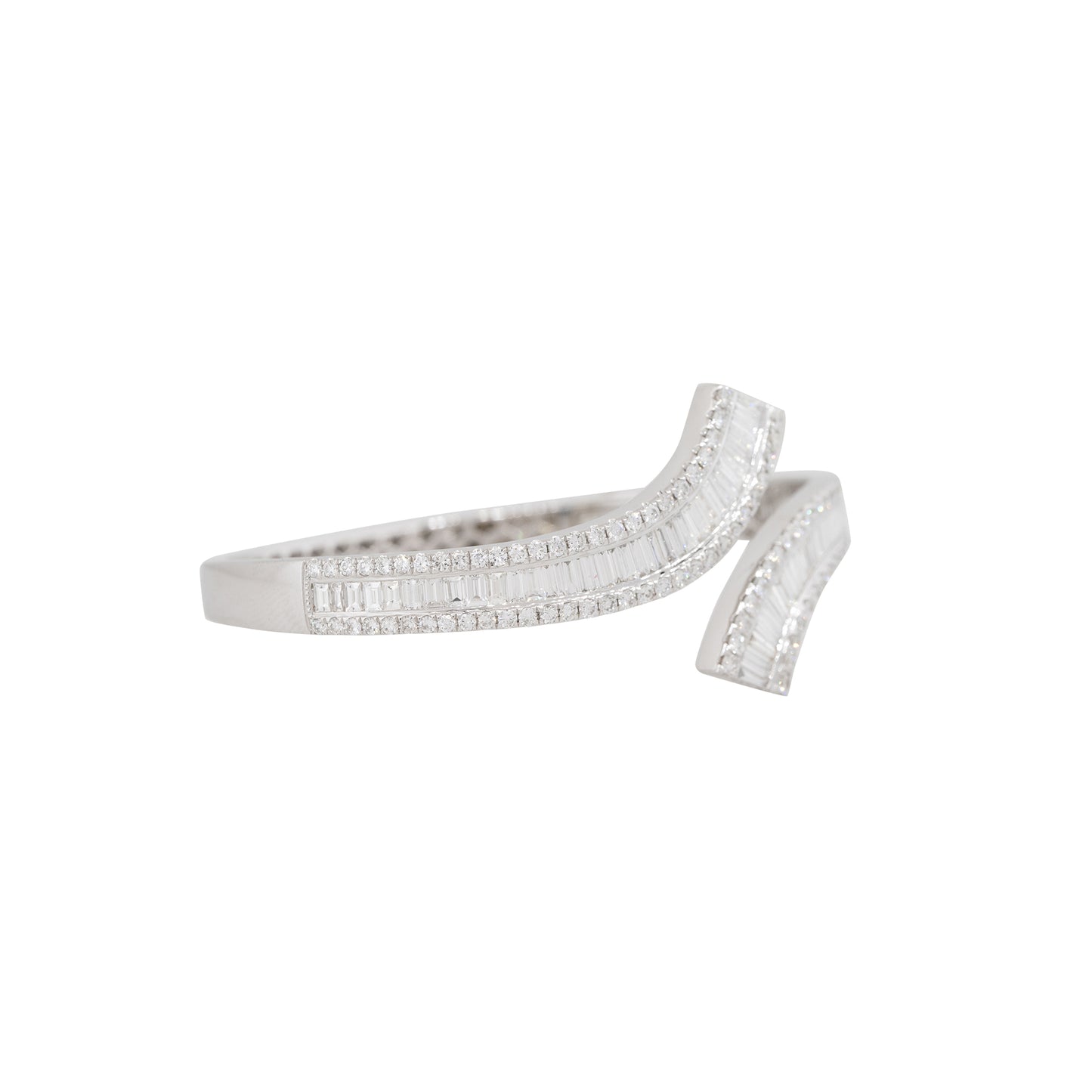 18k White Gold 4.88ct Baguette & Round Brilliant Cut Diamond Bypass Cuff Bracelet
