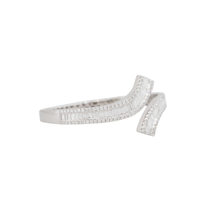 18k White Gold 4.88ct Baguette & Round Brilliant Cut Diamond Bypass Cuff Bracelet