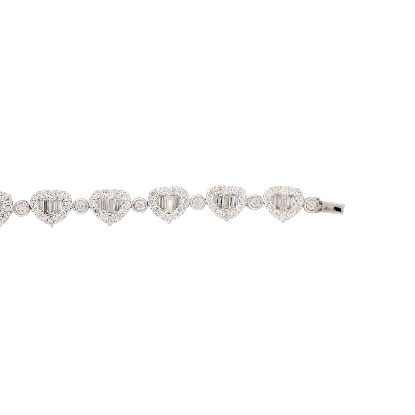 18k White Gold Natural 6.25 Carat Diamond Pave Heart Shaped Bracelet