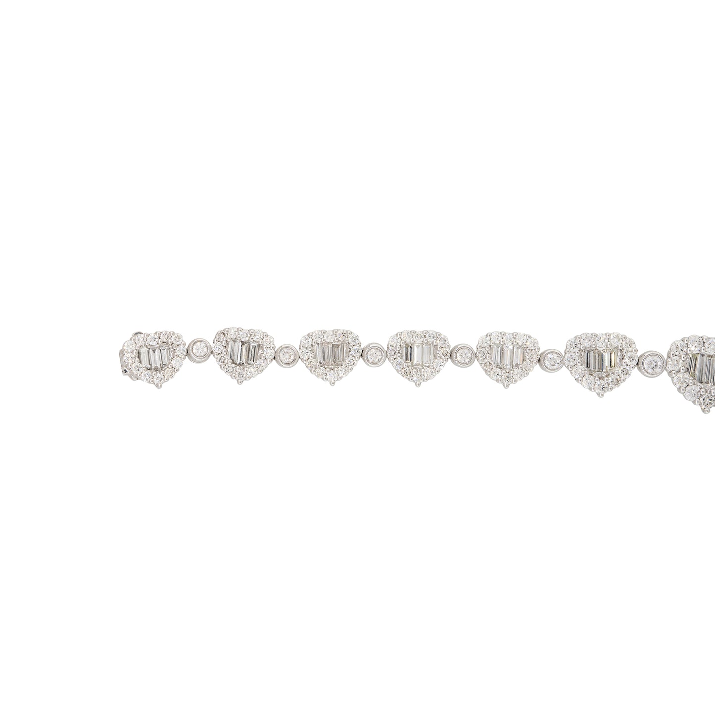 18k White Gold 6.27ctw Pave Diamond Heart Shaped Station Bracelet