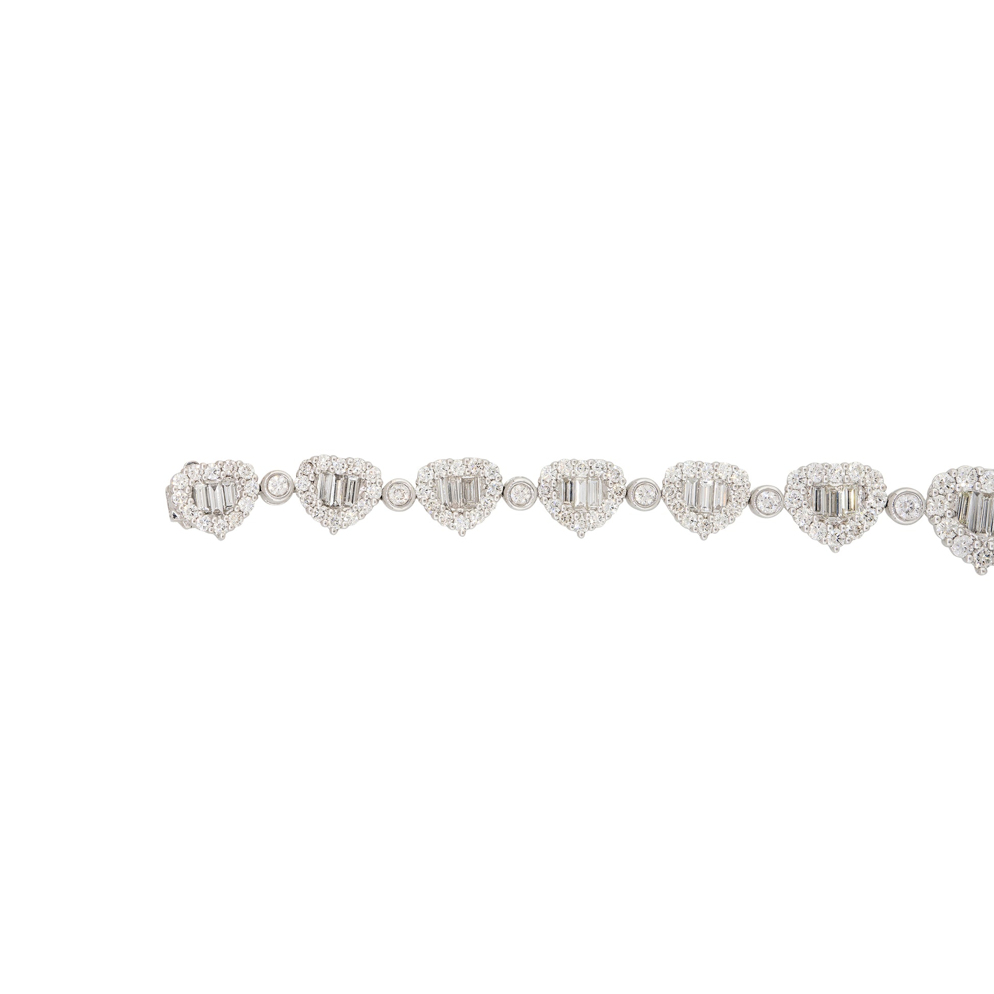 18k White Gold 6.27ctw Pave Diamond Heart Shaped Station Bracelet