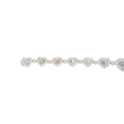 18k White Gold 6.27ctw Pave Diamond Heart Shaped Station Bracelet
