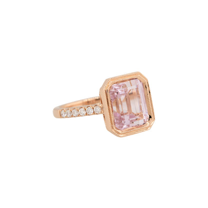 18k Rose Gold 7.90ct Kunzite & 0.27ct Diamond Ring