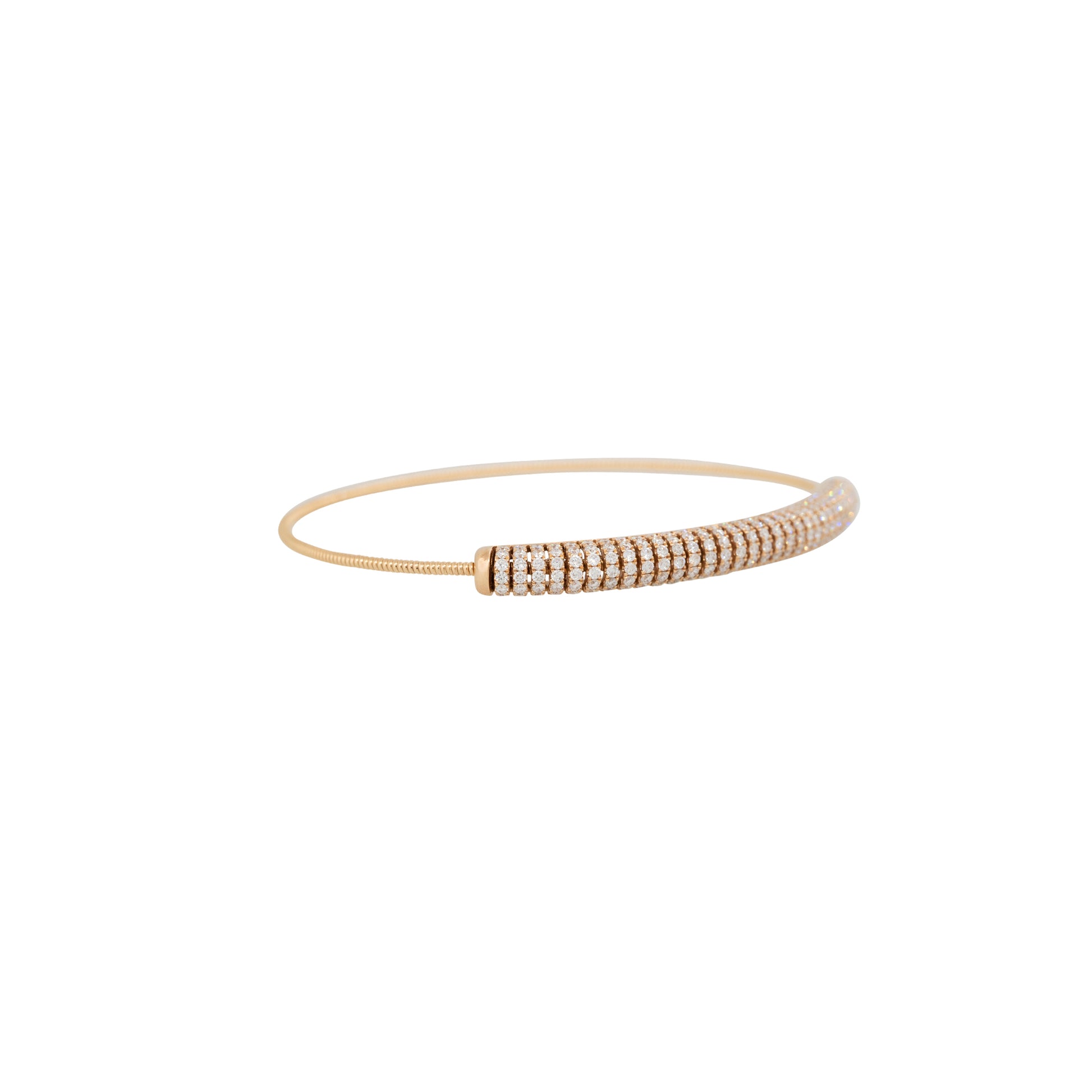 18k Rose Gold 1.87ctw Pave Diamond Ribbed Bangle Bracelet