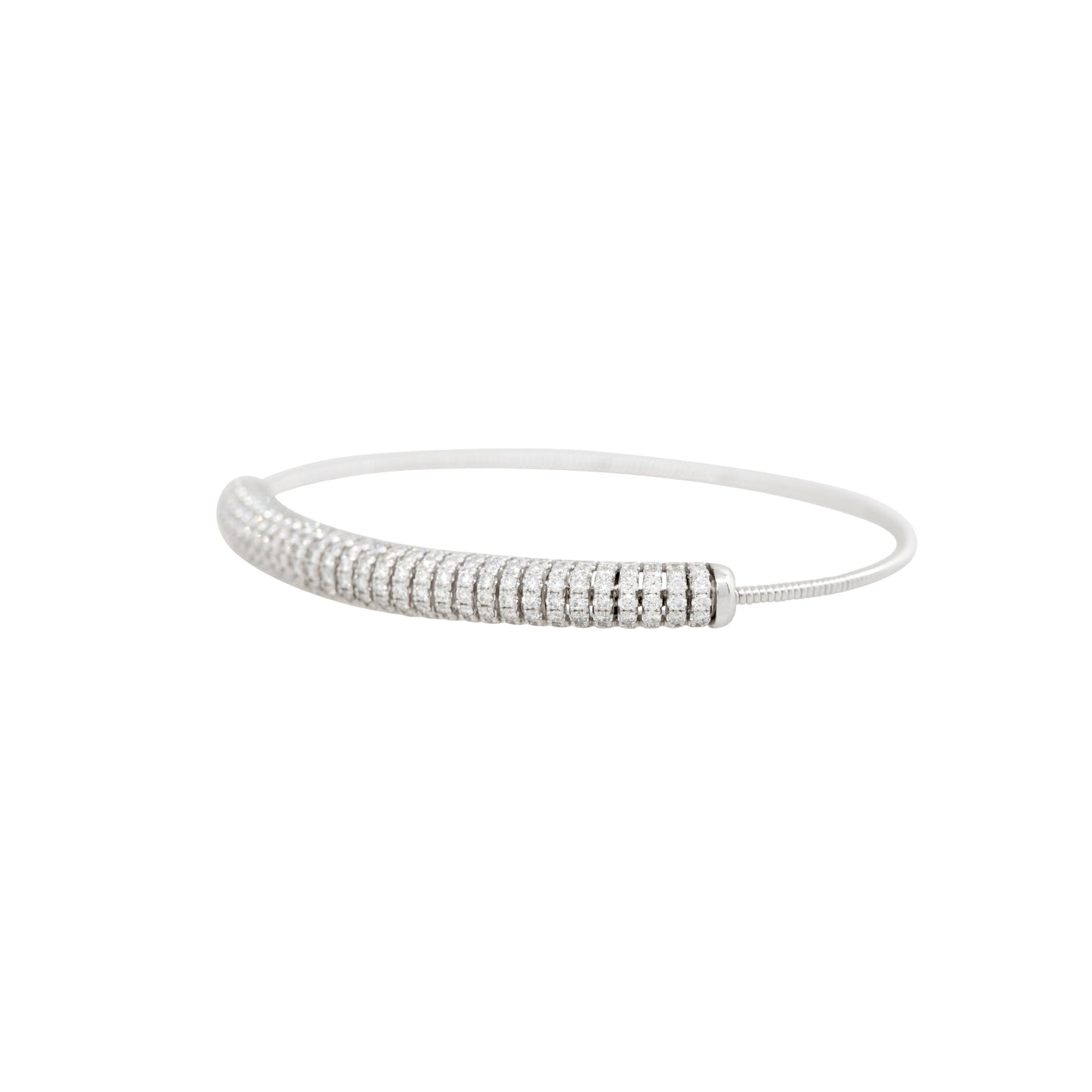 18k White Gold 1.88ctw Pave Diamond Ribbed Bangle Bracelet