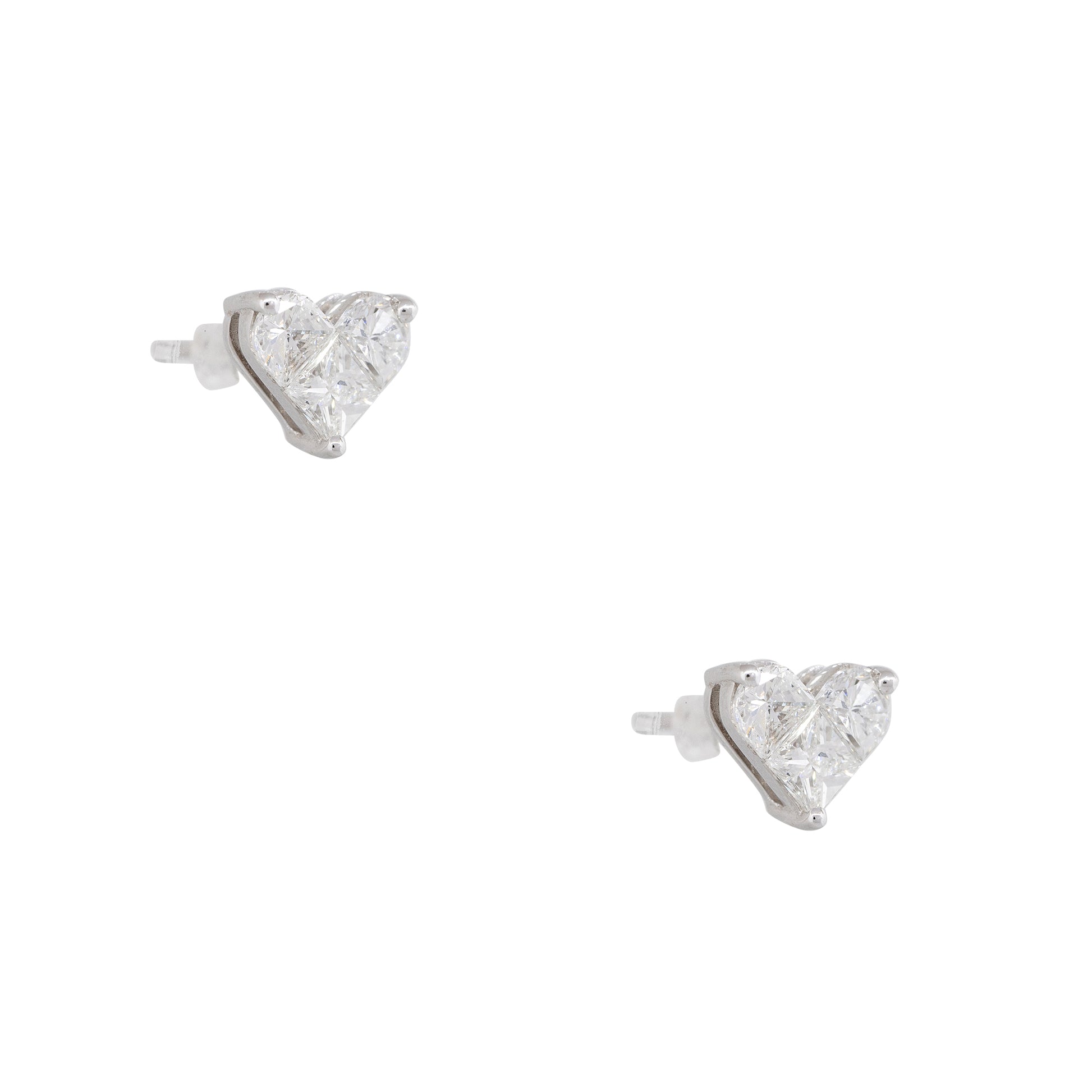 18k White Gold 1.42ctw Princess Cut Diamond Heart-Shaped Earrings