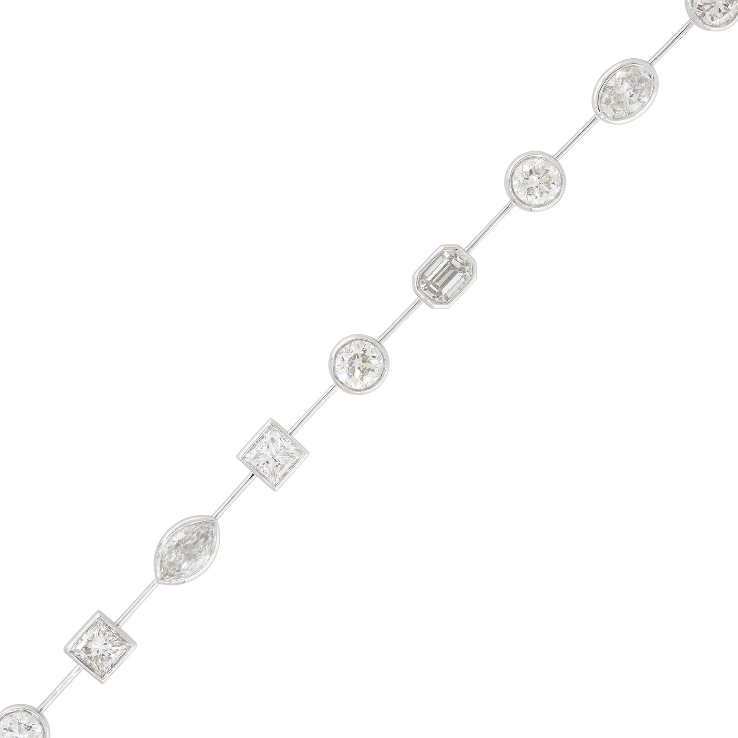 18k White Gold 11.60ctw Multi-Shape Diamond Bezel-Set Bracelet