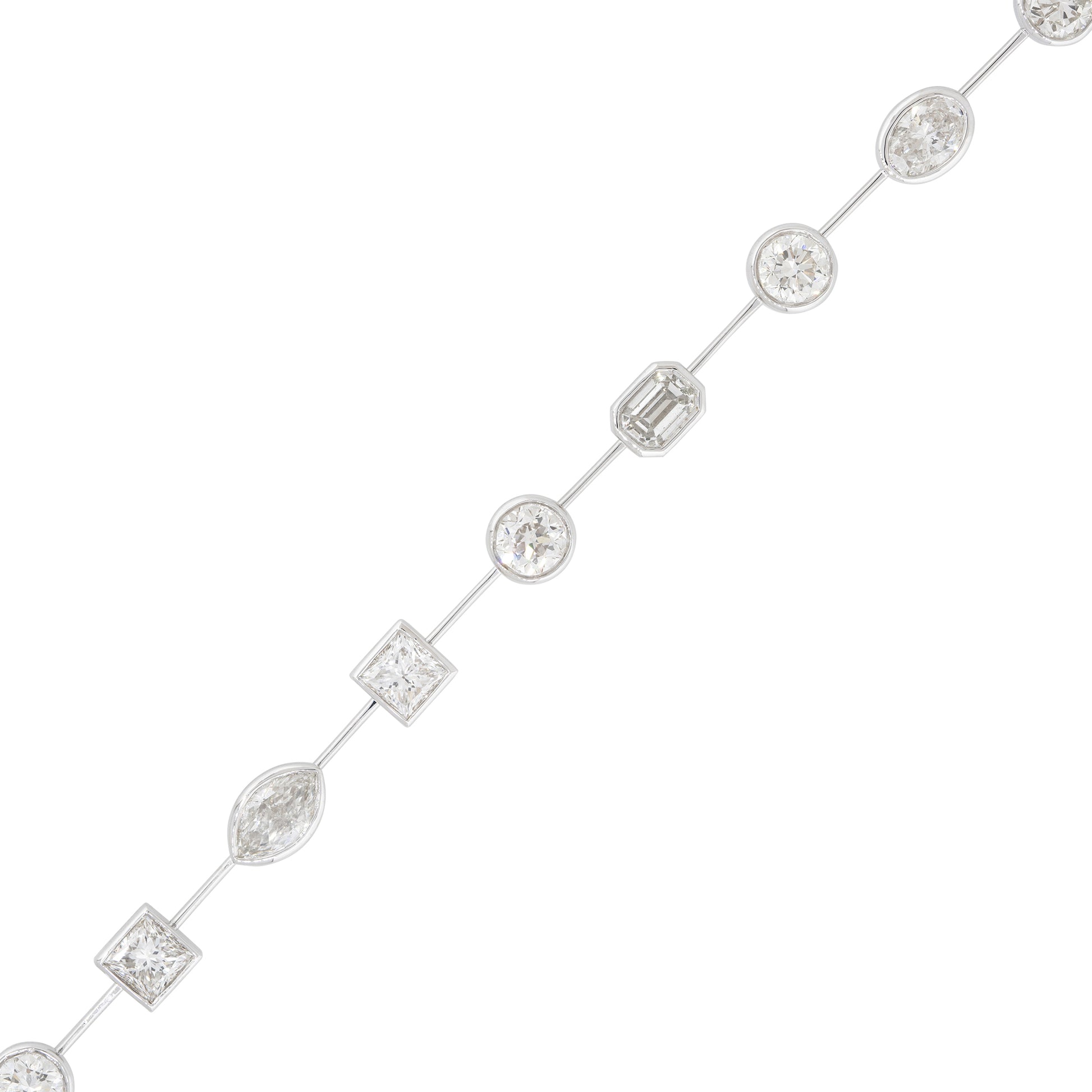 18k White Gold 11.60ctw Multi-Shape Diamond Bezel-Set Bracelet