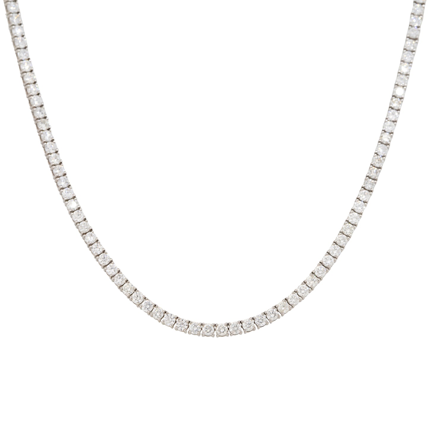 14k White Gold 12.05ctw Round Brilliant Cut Diamond Tennis Necklace