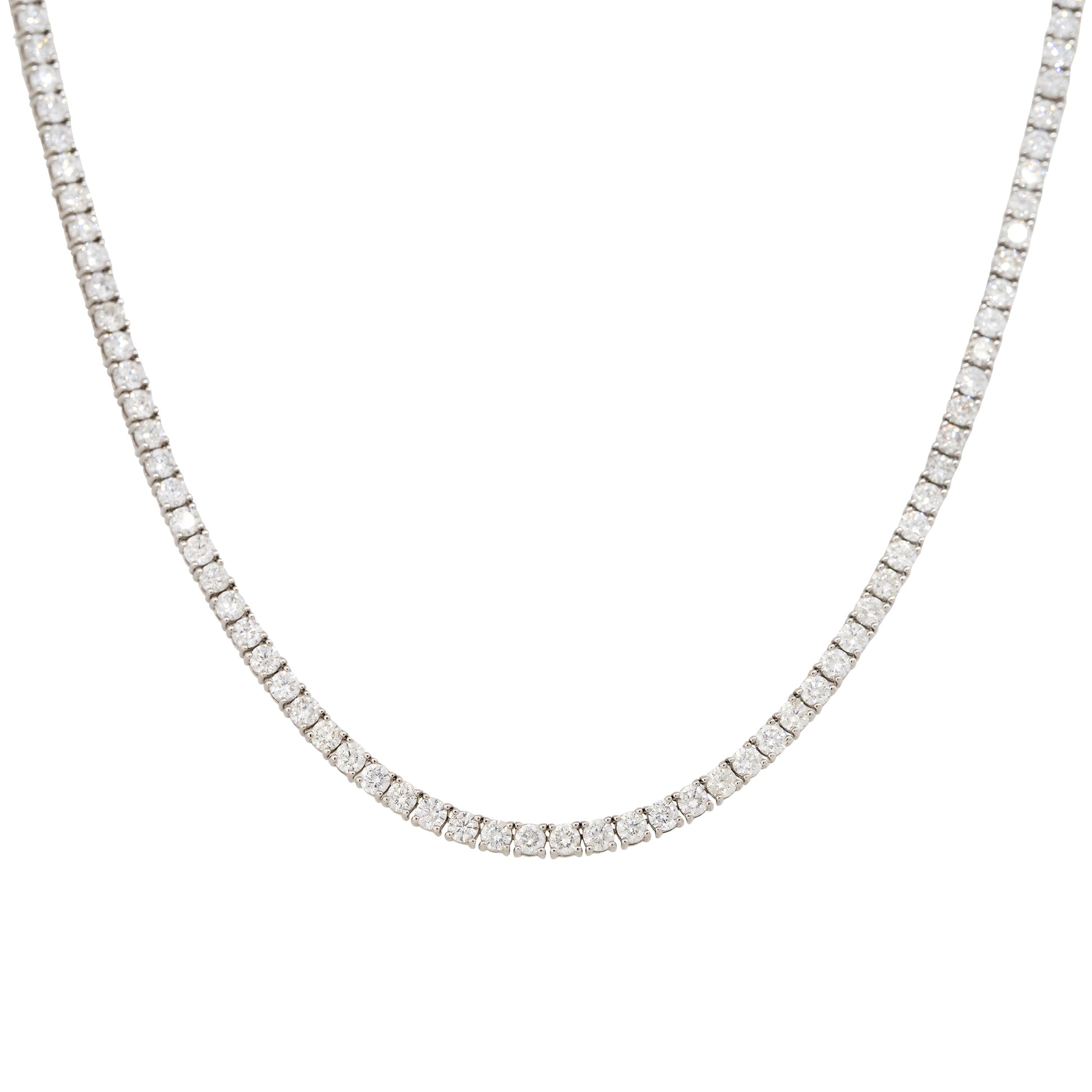 14k White Gold 12.05ctw Round Brilliant Cut Diamond Tennis Necklace