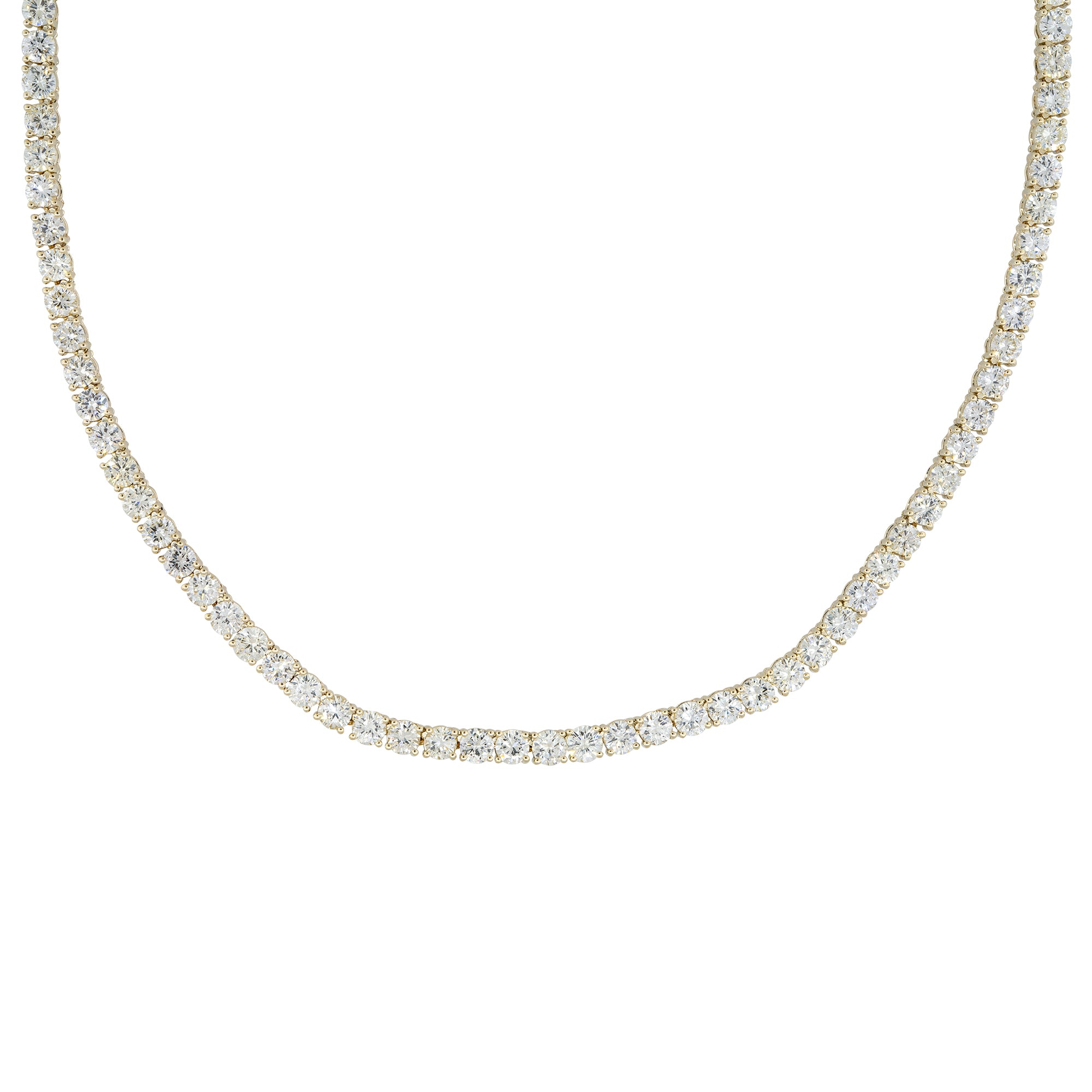 14k Yellow Gold 42.15ctw Round Brilliant Cut Diamond Tennis Necklace
