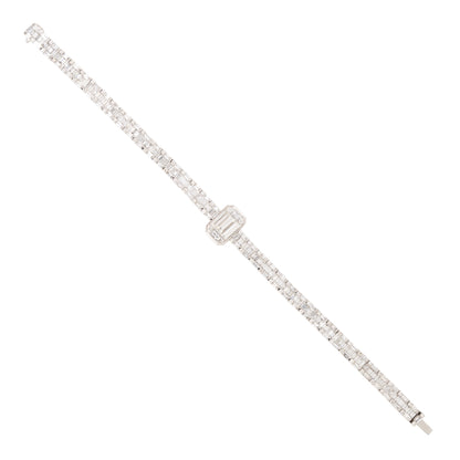 18k White Gold 6.27ctw Round Brilliant & Baguette Cut Diamond Station Bracelet