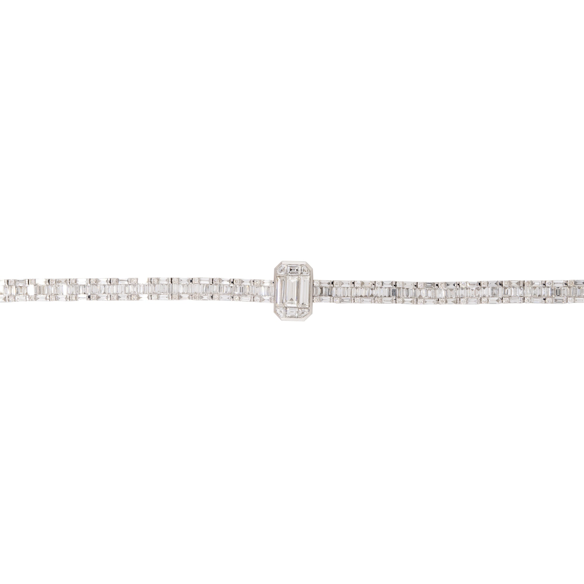 18k White Gold 6.27ctw Round Brilliant & Baguette Cut Diamond Station Bracelet