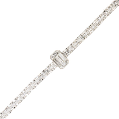18k White Gold 6.27ctw Round Brilliant & Baguette Cut Diamond Station Bracelet